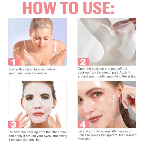 BXRUIAGN Collagen Face Mask & Smile Line Patches – Korean Skincare Sheet Mask for Wrinkle Smoothing & Radiance (Pink, 4 Count) - görsel 15
