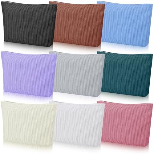 Caeuiciw 9 Pcs Corduroy Makeup Bags Set - Large Capacity Travel Toiletry Organizer Pouch for Women (9 Colors) - görsel 14