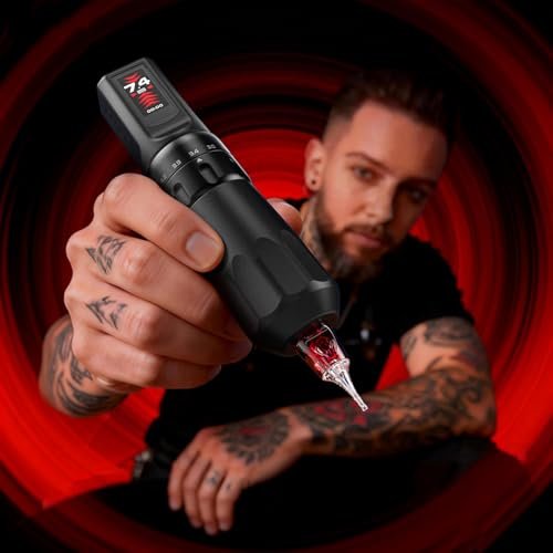 Wireless CNC Tattoo Pen Machine with 7 Adjustable Strokes, Fast-Charging 3040mAh Dual Batteries, Coreless Motor 2.4-4.5mm Stroke for Professional Artists (Black) - görsel 14