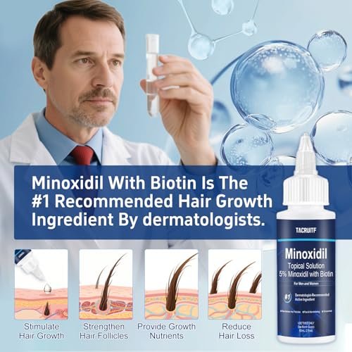 6 Pack 5% Minoxidil with Biotin Hair Growth Treatment for Men and Women, Thicker Fuller Hair & Beard Serum, 12 fl oz (6 Month Supply) Avelisse