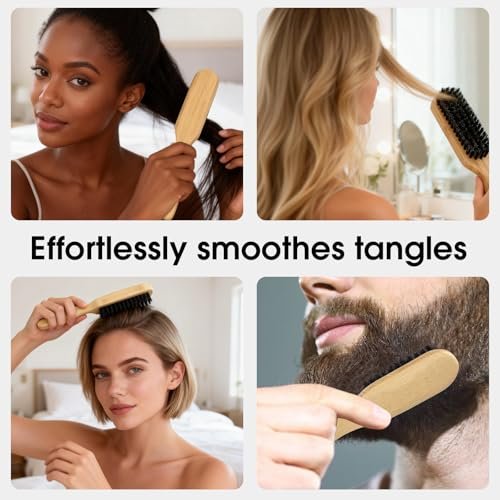 Large Square Bamboo Paddle Brush for Smoothing, Polishing, and Adding Shine – Wooden Back Hair Brush for All Hair Types - görsel 12