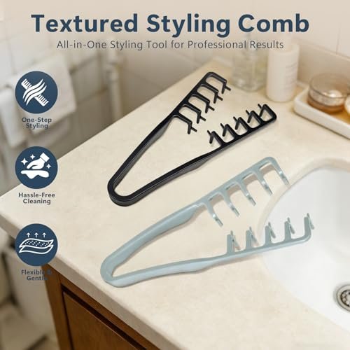 Texture Comb 2 Pack, Volumizing Fluffy Hair Styling Comb for Men and Women, ABS Plastic Tooth Comb for Volume and Texture (Black + Gray) Avelisse
