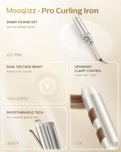 Professional Curling Iron 2 Inch – Large Barrel Curling Wand for Long Hair with MCH Heating, 12 Temperature Settings, Dual Voltage, Gold Avelisse