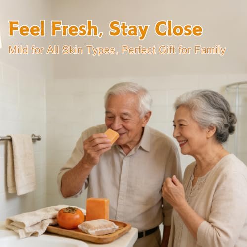 Natural Japanese Persimmon Soap 2-Pack with Exfoliating Loofah Pad & Foaming Nets – Deodorizing Body Soap for Senior & Body Odor, Mild for Most Skin Types Avelisse