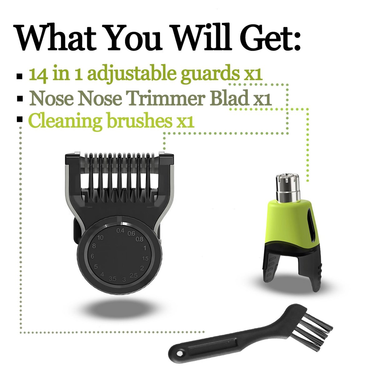 GORLENT 14-in-1 Adjustable Guards and Nose Trimmer Replacement Blade for One Shaver Blades QP Series – Safe & Efficient Nose & Facial Detail Trimming Avelisse