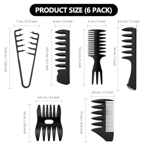 6-Pack Texture Comb Set - Wide Tooth Styling Combs for Volume, Fringe Parting & Slick Back - ABS Plastic Barber Tool for Men & Women - görsel 12