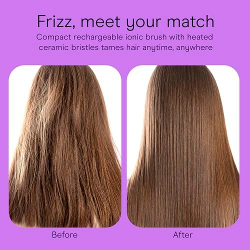 Conair Cordless Heated Brush - Portable Ceramic Ionic Smoothing Brush for Frizz Control & Shine, Rechargeable, 2 Heat Settings, Travel-Friendly with Protective Cover (Hot Pink & Black) Avelisse