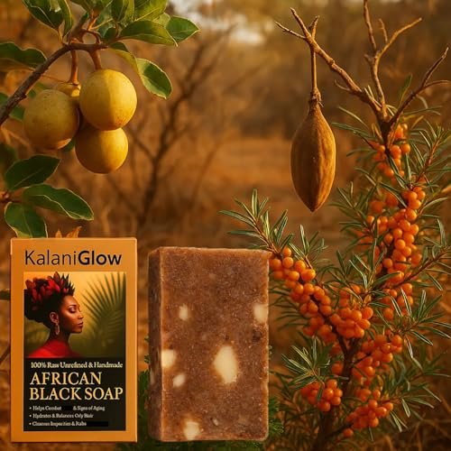 Kalani Glow African Black Soap – Raw African Black Soap Bar for Hydrating Dry Skin, Supports Even Skin Tone for Face & Body Wash, 3.53 oz Avelisse