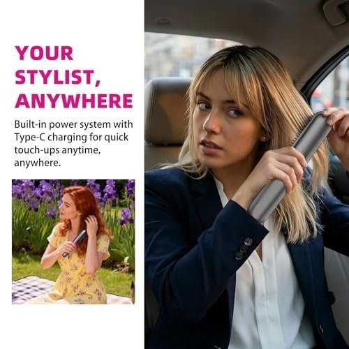 Cordless Hair Straightener Brush - Portable Fast-Heating Styling Tool with Protective Dust Cover, 3 Temperature Settings, 300 Million Negative Ions for Frizz-Free Styling On-the-Go & Travel Avelisse