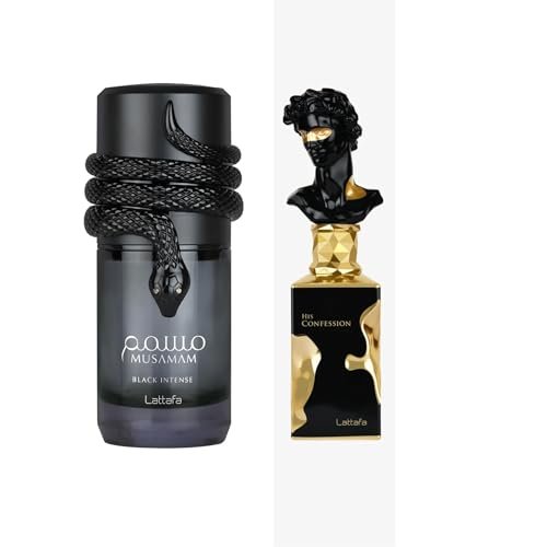 Lattafa Musamam Black Intense & His Confession Eau De Parfum Spray for Men – Luxury Arabian Fragrance Duo – Long Lasting Bold & Woody Scent Set (100ml Each) - görsel 2