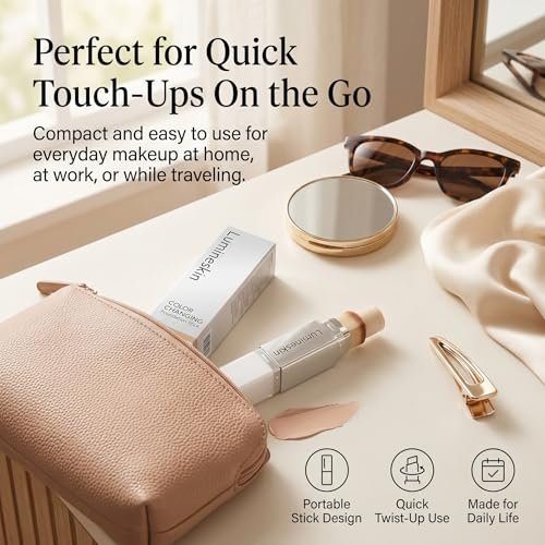 Lumineskin Color Changing Foundation Stick - Hydrating Concealer Base Makeup with Built-In Brush, Natural Shade Avelisse
