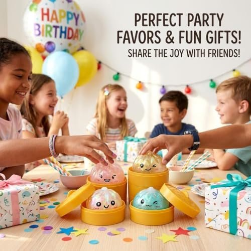 Dumpling Squishy Box Glitter - Cute Squishy Dumpling Toy with Steamer, Soft Slow Rebound Stress Ball Sensory Fidget Toy for Kids & Adults, Easter Basket Stuffers Avelisse