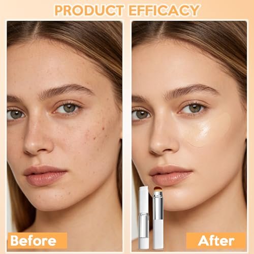 Upgrade 2-in-1 Blanc Cover Cream Stick V - Color Changing Foundation Stick with Volufiline - Hydrating Concealer Base Makeup, Dual-Ended with Built-in Brush, Portable for Daily Use (Natural) Avelisse