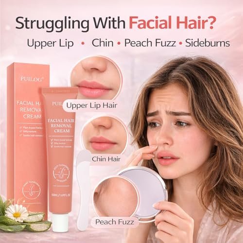 Facial Hair Removal Cream for Women – Painless Depilatory for Upper Lip & Chin, Sensitive Skin Formula with Soothing Care, Fast 5-Min Hair Remover, Smooth Skin Lasting Results Avelisse