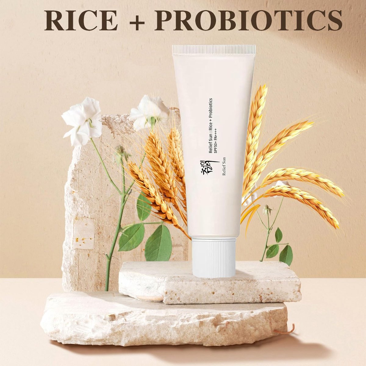 Organic Korean Sunscreen SPF50+ PA++++ with Rice & Probiotics – Nourishing Face Sun Protection for All Skin Types Avelisse