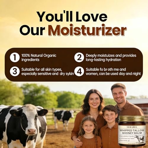 Serabel Whipped Tallow & Honey Balm - Grass-Fed Beef Tallow Moisturizer with Raw Honey for Deep Hydration, Dry & Sensitive Skin Care, 2 Oz Avelisse