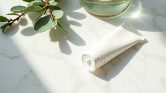 Best body sunscreen UK on a marble vanity with eucalyptus