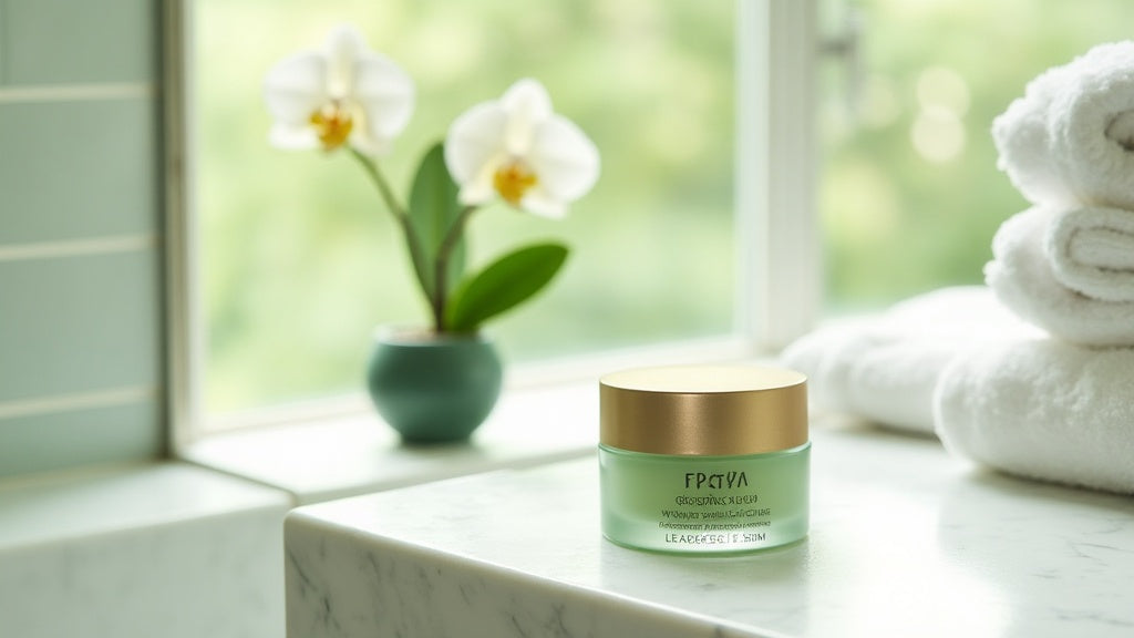 froya organics wrinkle cream jar on marble countertop in bright bathroom