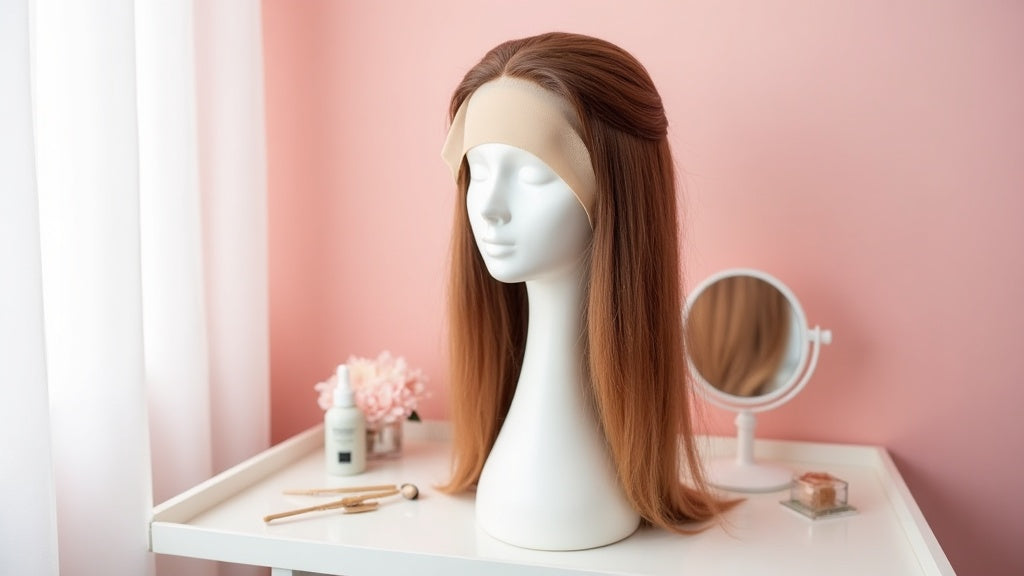 how to wear a wig UK - lace front wig on mannequin with styling tools