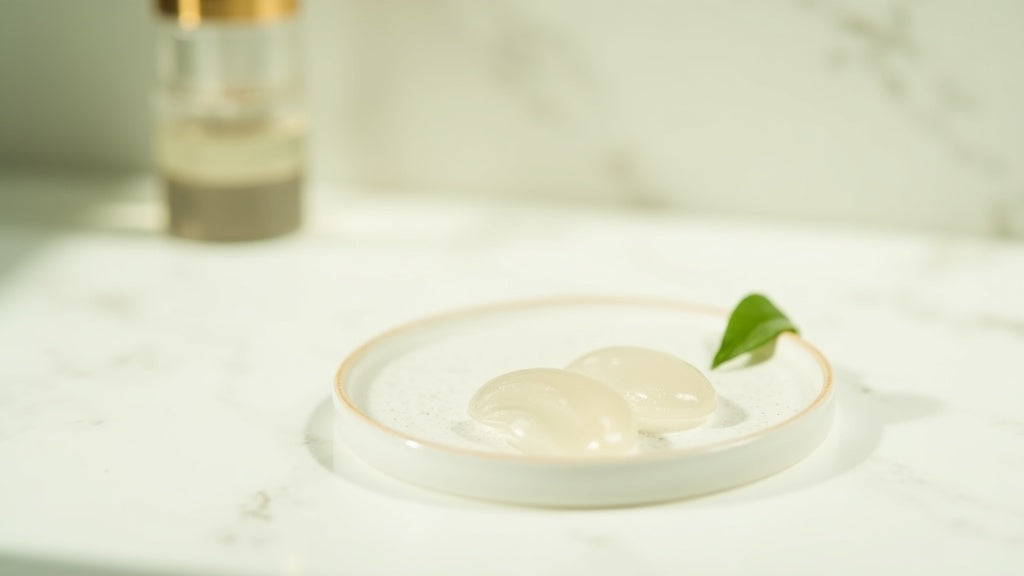 Collagen eye patches on marble vanity surface – best eye patch collagen UK
