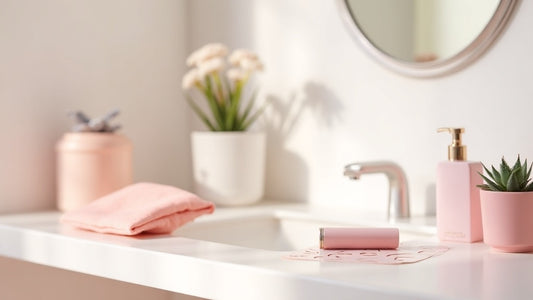 eyebrow stamp uk stencil kit on bathroom counter with natural light