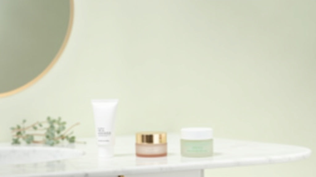 Lightweight face cream UK collection on marble surface with eucalyptus sprig