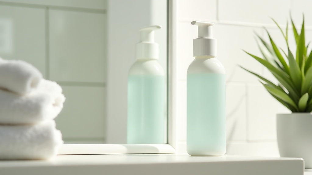 Medicube Drying Lotion bottle placed on a bathroom shelf with natural light