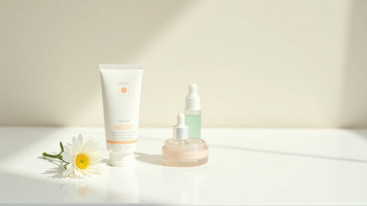 Sunscreen guide for beginners UK - SPF product on marble vanity