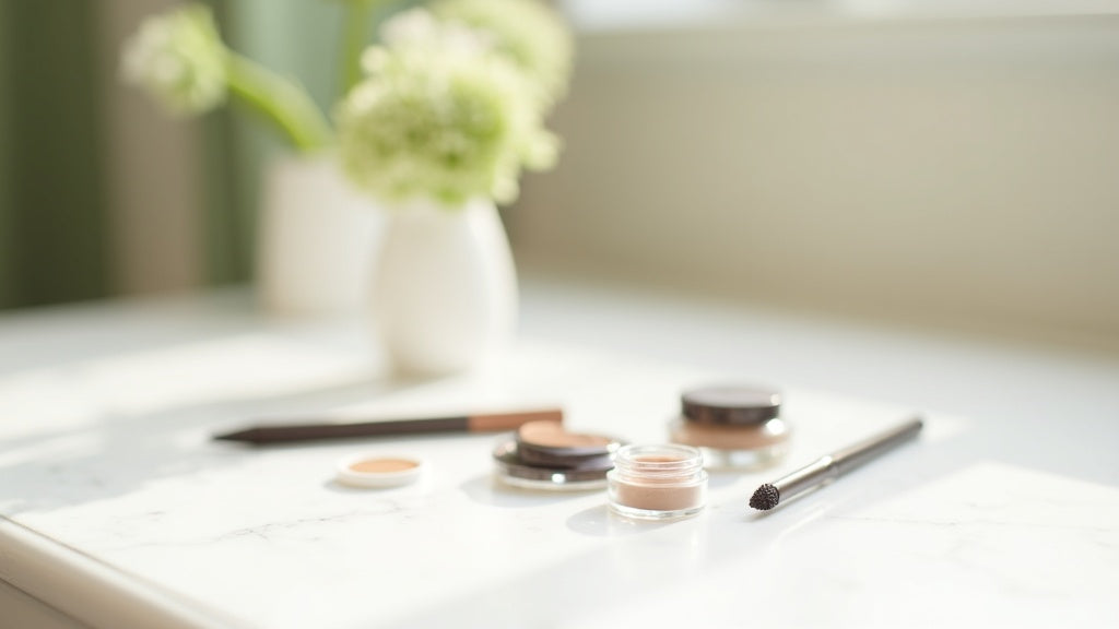 Best eyebrow products UK: curated collection on marble vanity
