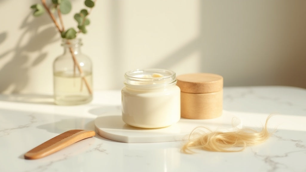 Best hair mask UK on marble vanity with comb and eucalyptus