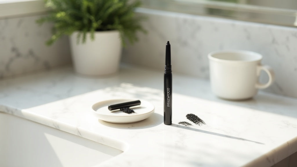 Long lasting eyeliner UK swatches on marble vanity