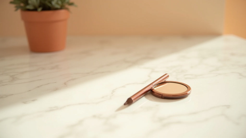 Best eyebrow pencil for red hair on marble vanity with mirror and eucalyptus