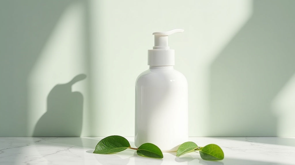 Cica cream blemish treatment on marble vanity with centella asiatica leaves