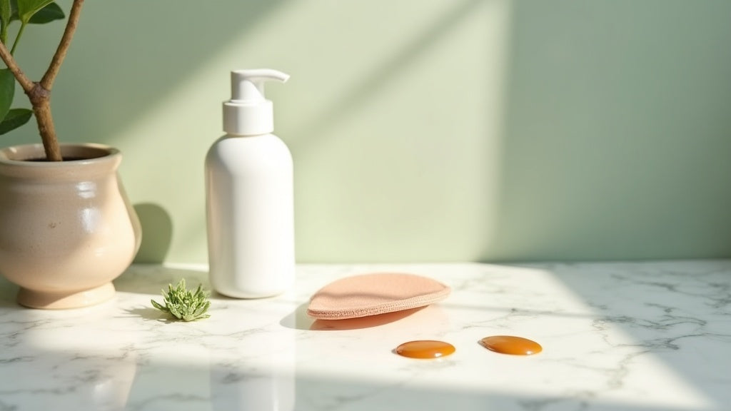 Best self tanner UK setup on marble vanity with tanning mitt and drops