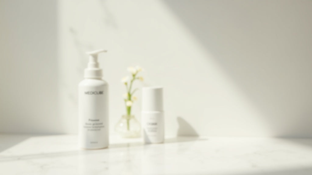 Medicube vs COSRX acne treatment products on marble vanity