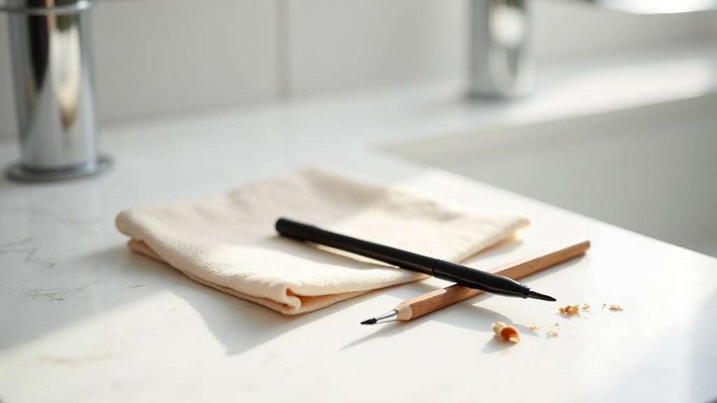 Liquid vs pencil eyeliner UK comparison on marble vanity