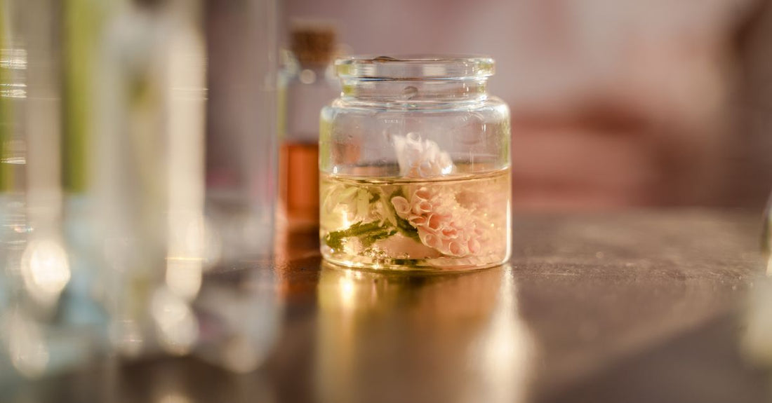 A selection of skincare cream jars on a clean laboratory bench, illustrating how to choose creams with proven ingredients.