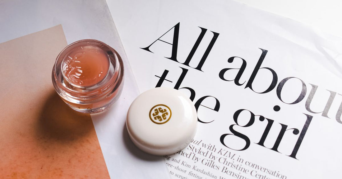 A jar of sugar lip scrub on a bathroom shelf, demonstrating how to use lip scrub for smooth lips.