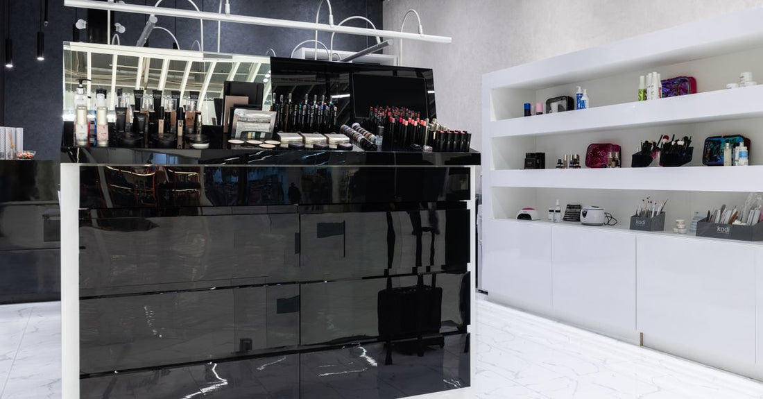 A clear acrylic cosmetic display case with multiple compartments for makeup storage UK 2026