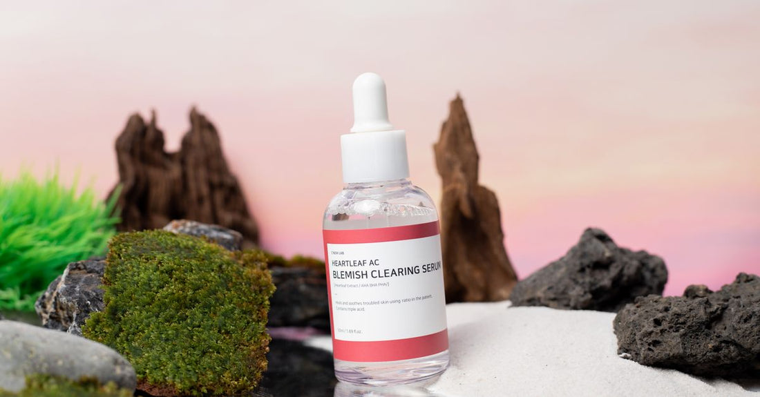 A calming acne spot treatment bottle designed for sensitive skin, placed on a clean white surface.