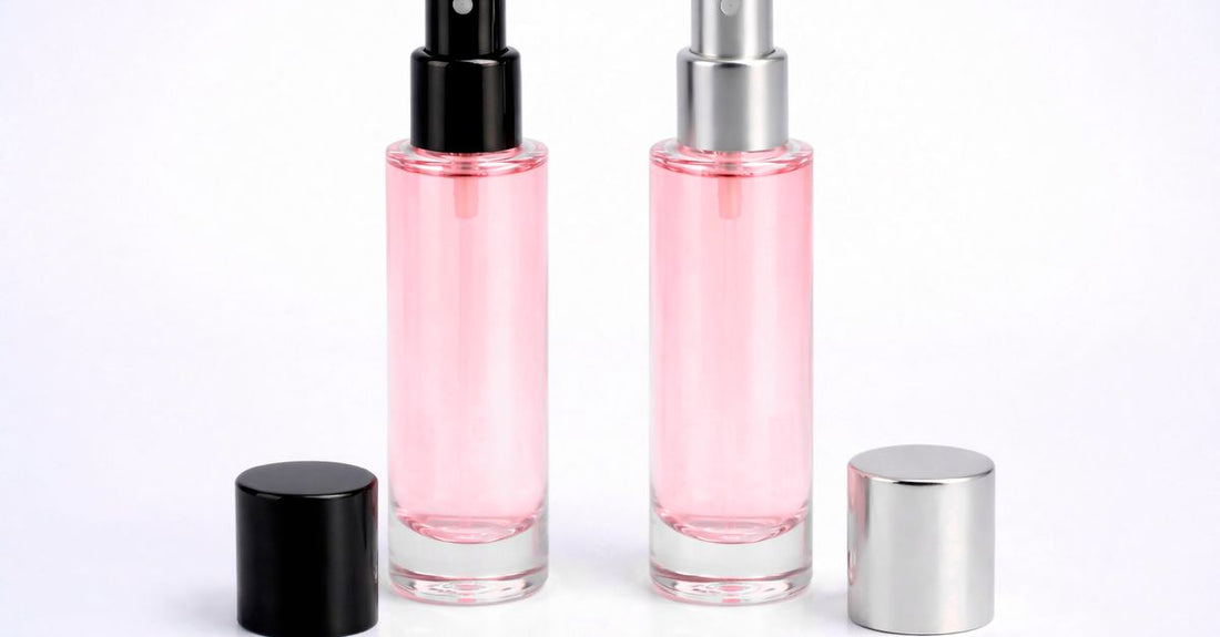 A collection of the best body sprays 2026 arranged on a white shelf, showcasing different bottle designs and sizes.