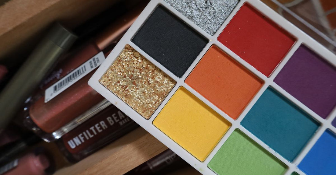 Eyeshadow palette flatlay with neutral and shimmer shades, a value hunter's comparison tool for the ultimate eyeshadow buying guide.