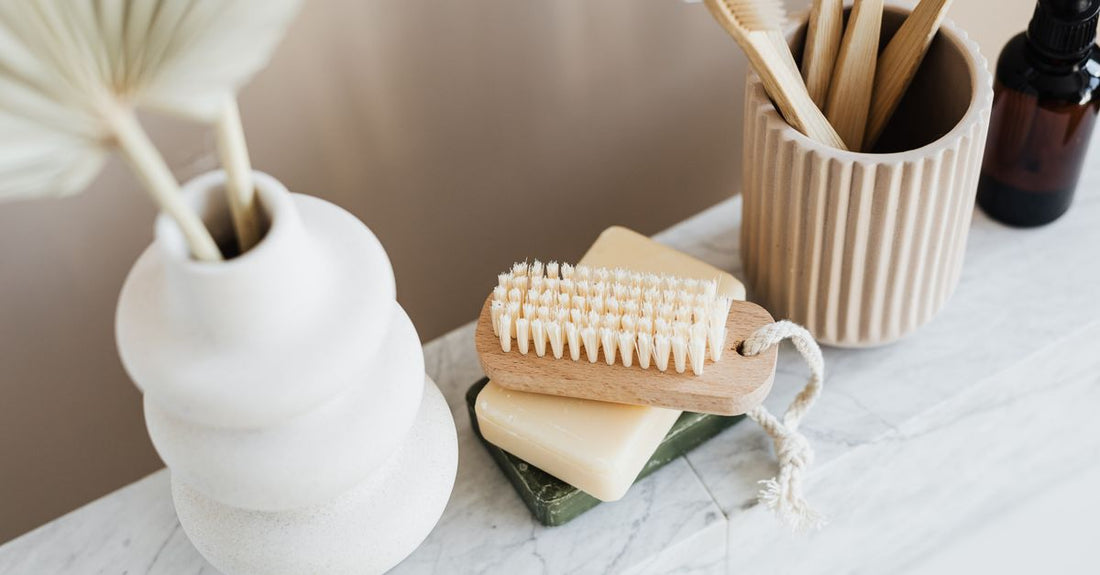 A selection of cleansing bars arranged on a marble surface, illustrating a bars buying guide UK for skin-friendly options