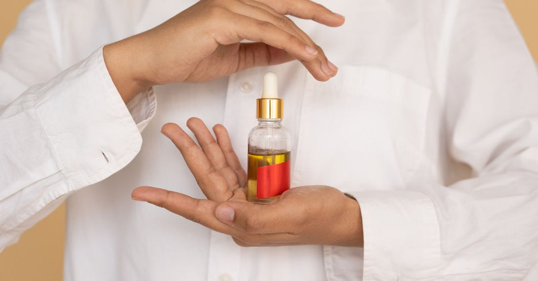 Collection of hair growth serum bottles and scalp treatment products displayed on a clean surface, representing effective scalp treatment for hair loss.