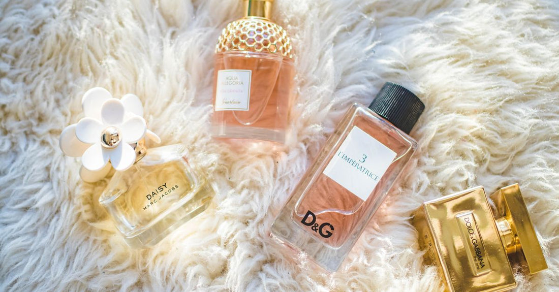 A flatlay of various eau de parfum bottles best eau de parfum UK 2026