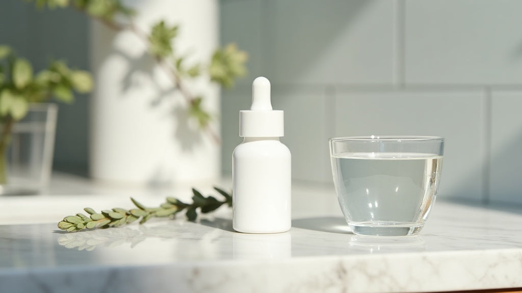 Vitamin C serum benefits UK: brightening serum on marble vanity