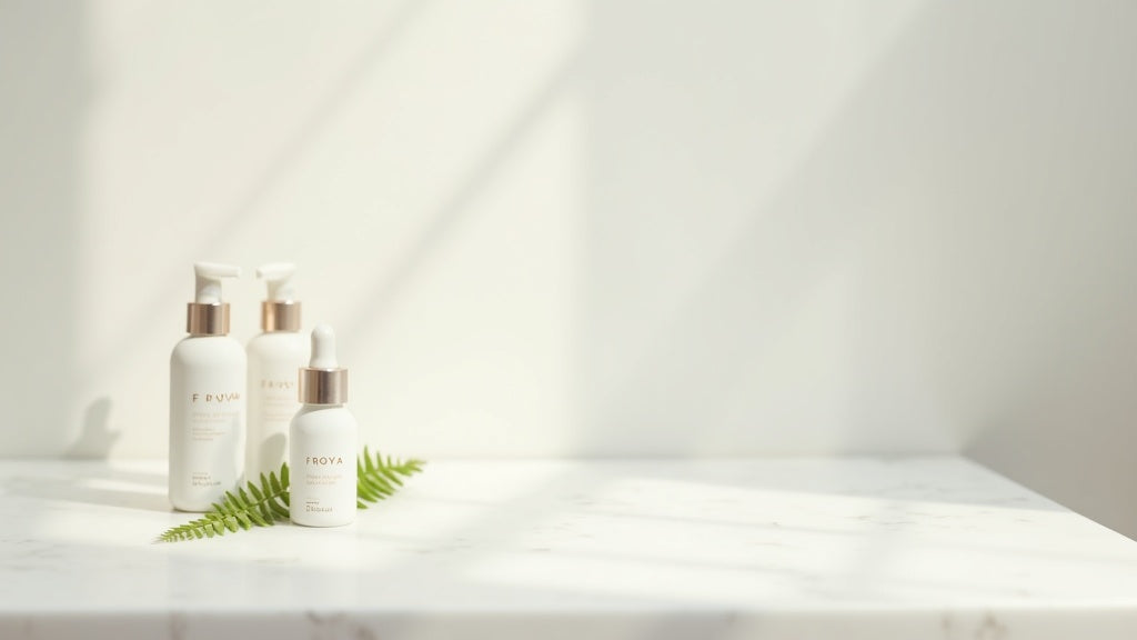 Froya Organics anti-ageing serums on marble vanity – Froya Organics review for UK skin
