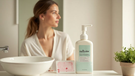 Woman with clear skin after using Korean skincare UK routine with Medicube and OOTD patches