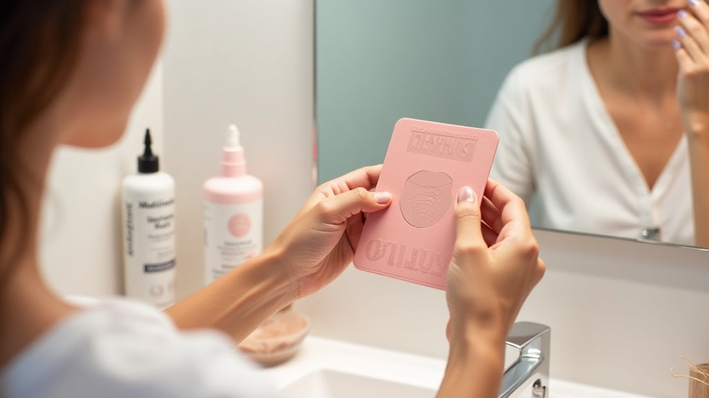 Woman using eyebrow stamp stencil kit for perfect brows in UK beauty routine