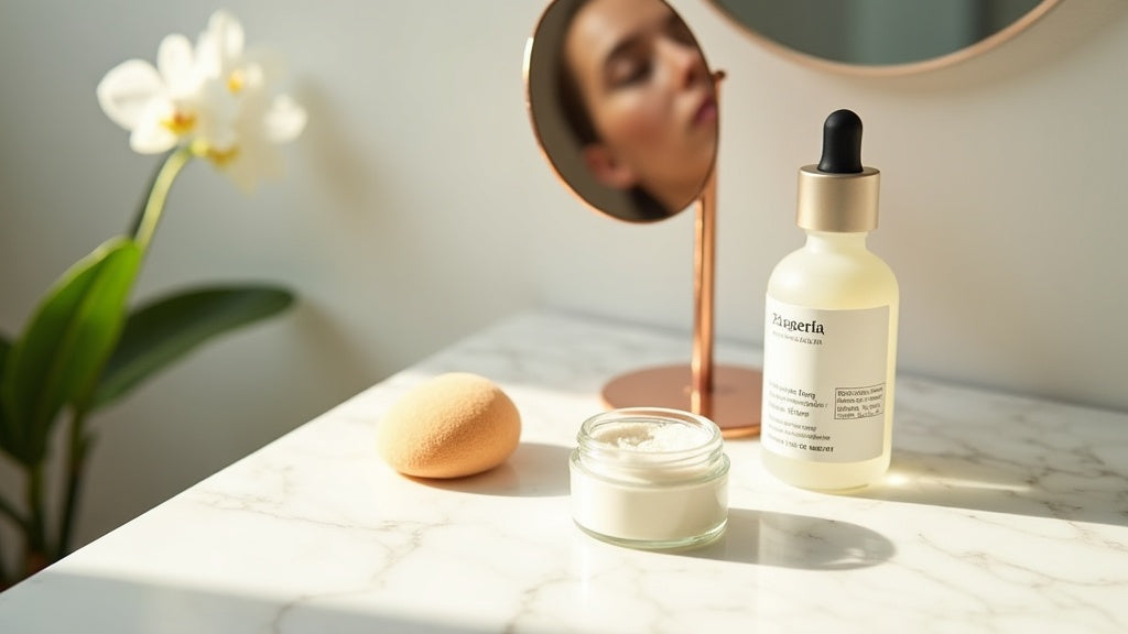 How to exfoliate skin UK: skincare products on marble vanity